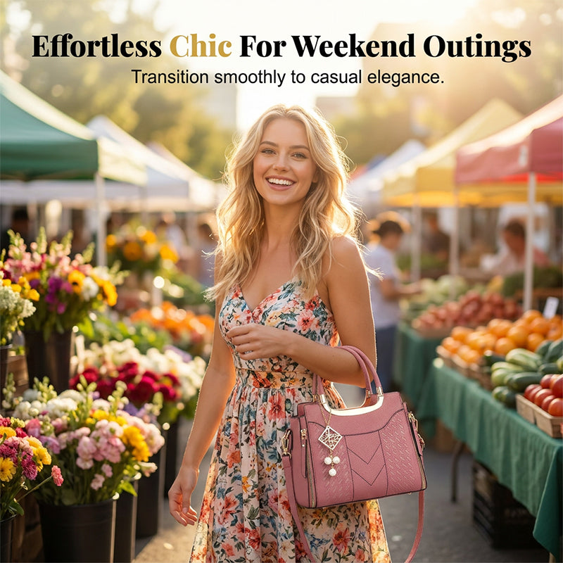📢📢40% OFF !! ⏰Women's V-Stitched Satchel – Gold Hardware, Multi-Compartment, Top-Handle 🌸