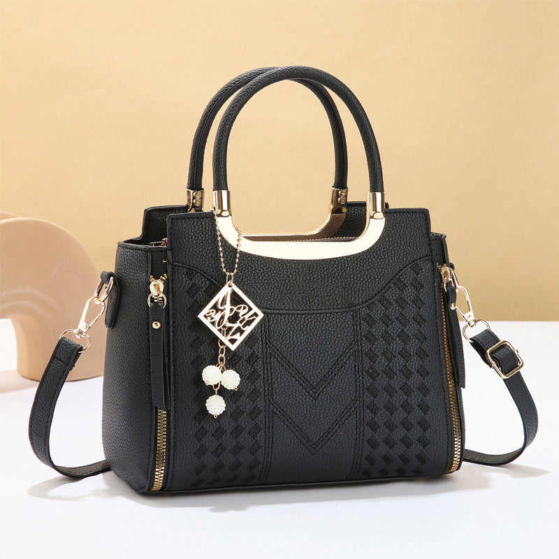 📢📢40% OFF !! ⏰Women's V-Stitched Satchel – Gold Hardware, Multi-Compartment, Top-Handle 🌸