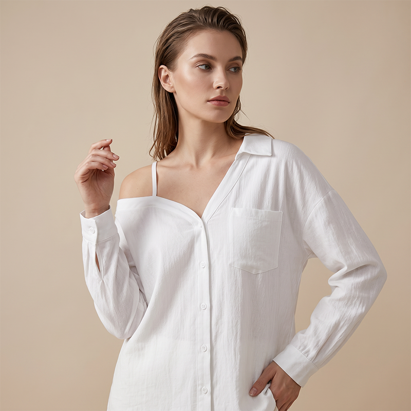 Women's Casual Off-Shoulder Button-Down Shirt