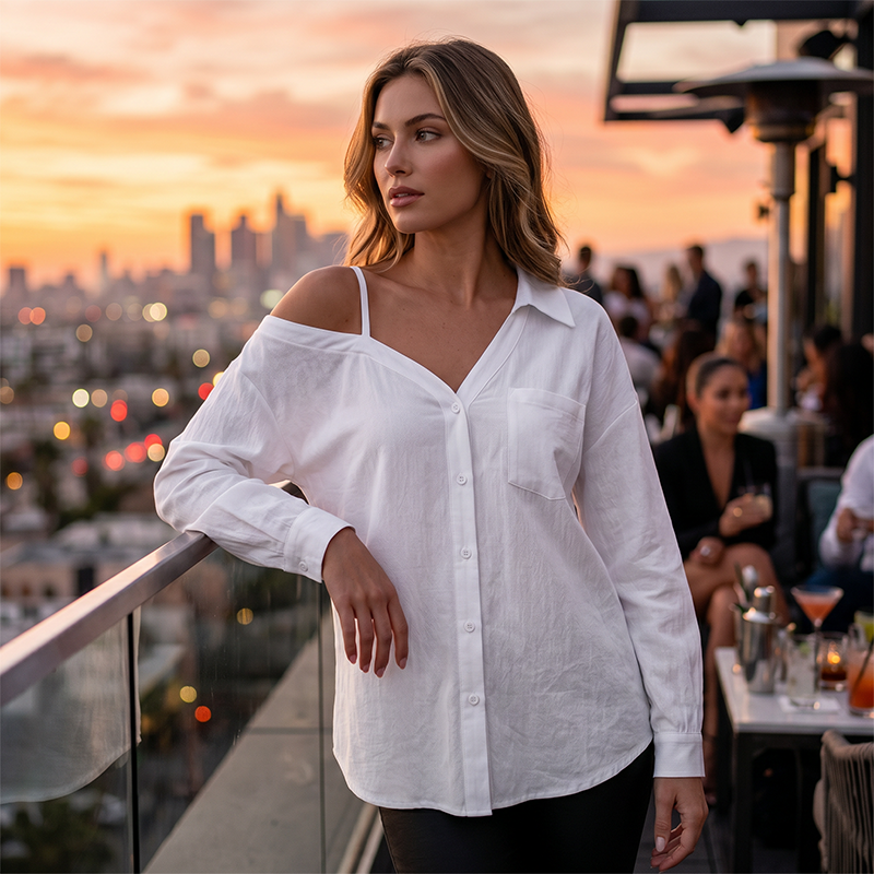 Women's Casual Off-Shoulder Button-Down Shirt