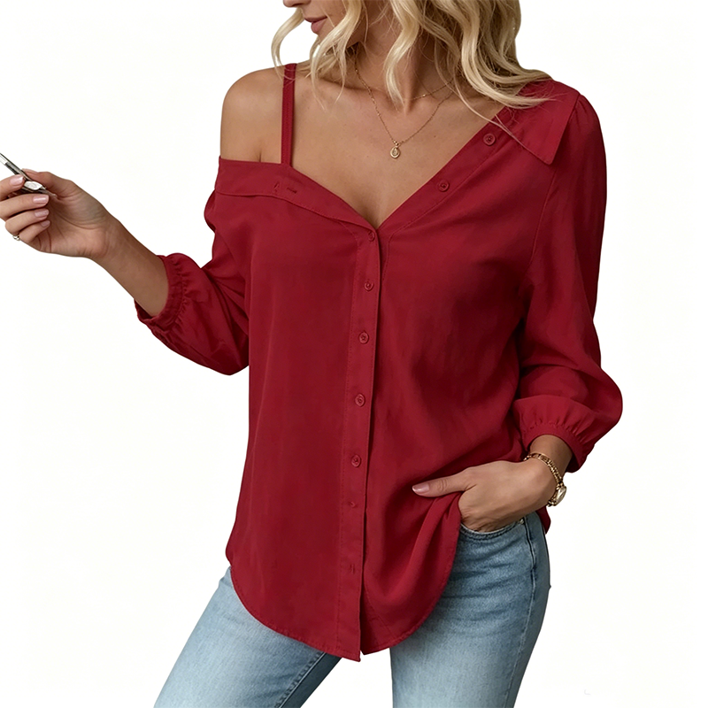 Women's Casual Off-Shoulder Button-Down Shirt