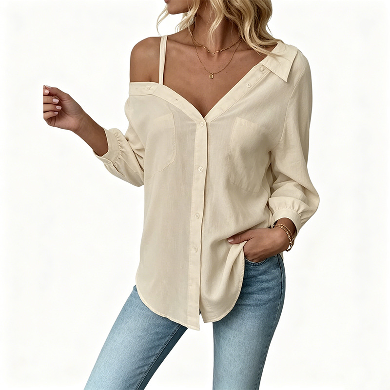 Women's Casual Off-Shoulder Button-Down Shirt