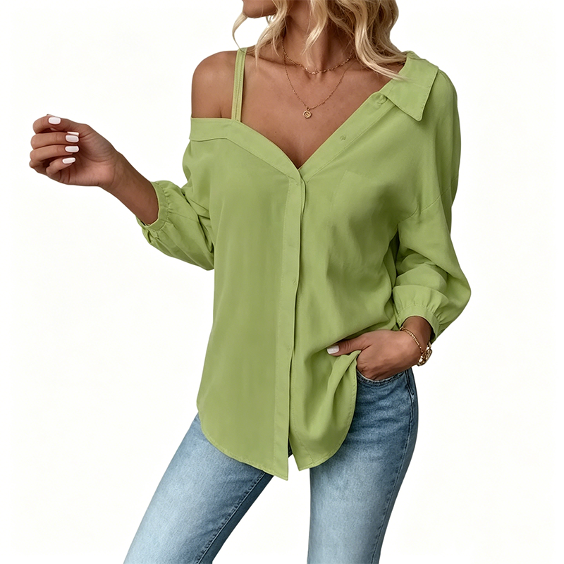 Women's Casual Off-Shoulder Button-Down Shirt