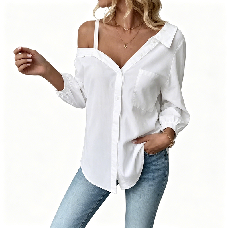 Women's Casual Off-Shoulder Button-Down Shirt