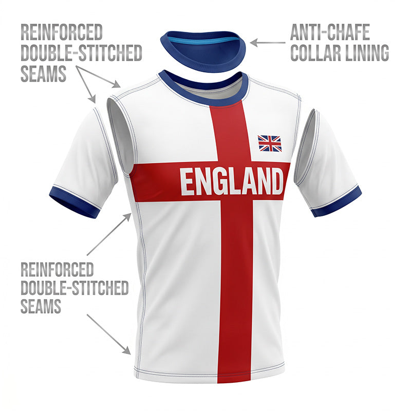 England Football T-Shirt, Large Letter Print, Sporty Casual Wear, Must-Have Culture Tee, Short Sleeve, Long Length, Loose-Fitting