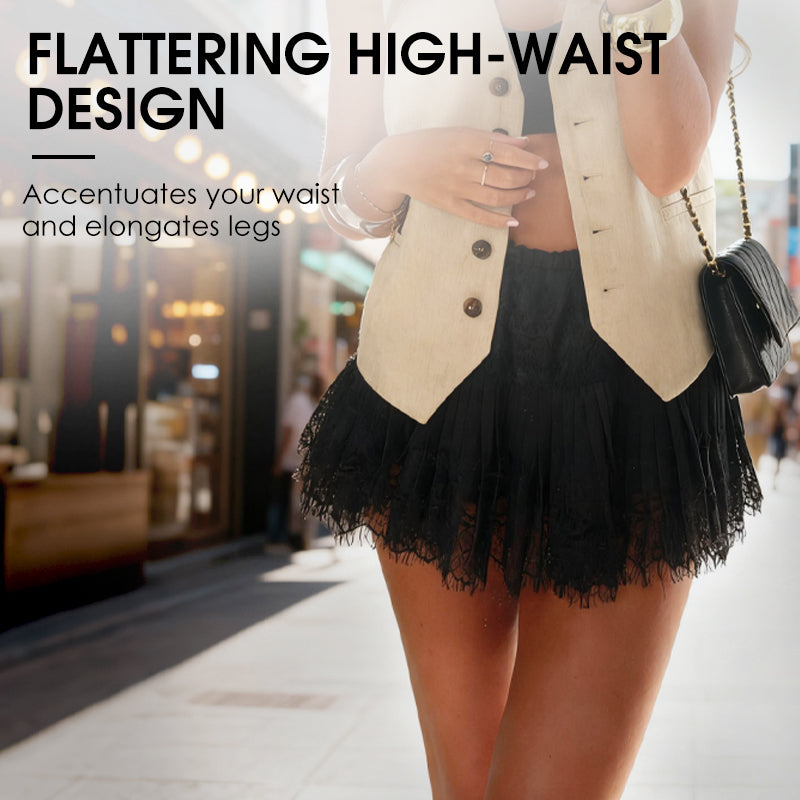 Chic Pleated Lace Trim Mini Skirt