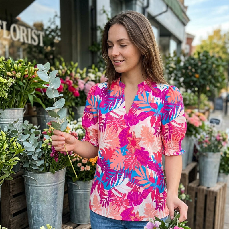 🎁2026 New Arrivals 50% OFF💥Women's Summer Floral Top with Puff Sleeves💐👔