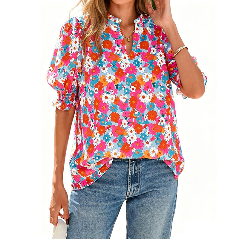 🎁2026 New Arrivals 50% OFF💥Women's Summer Floral Top with Puff Sleeves💐👔