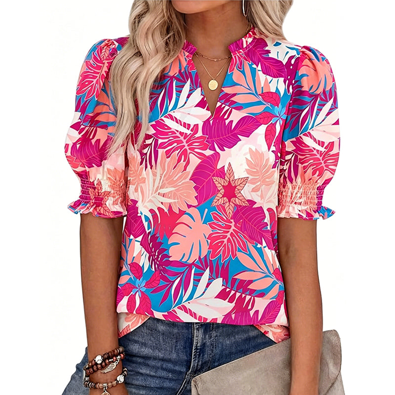 🎁2026 New Arrivals 50% OFF💥Women's Summer Floral Top with Puff Sleeves💐👔