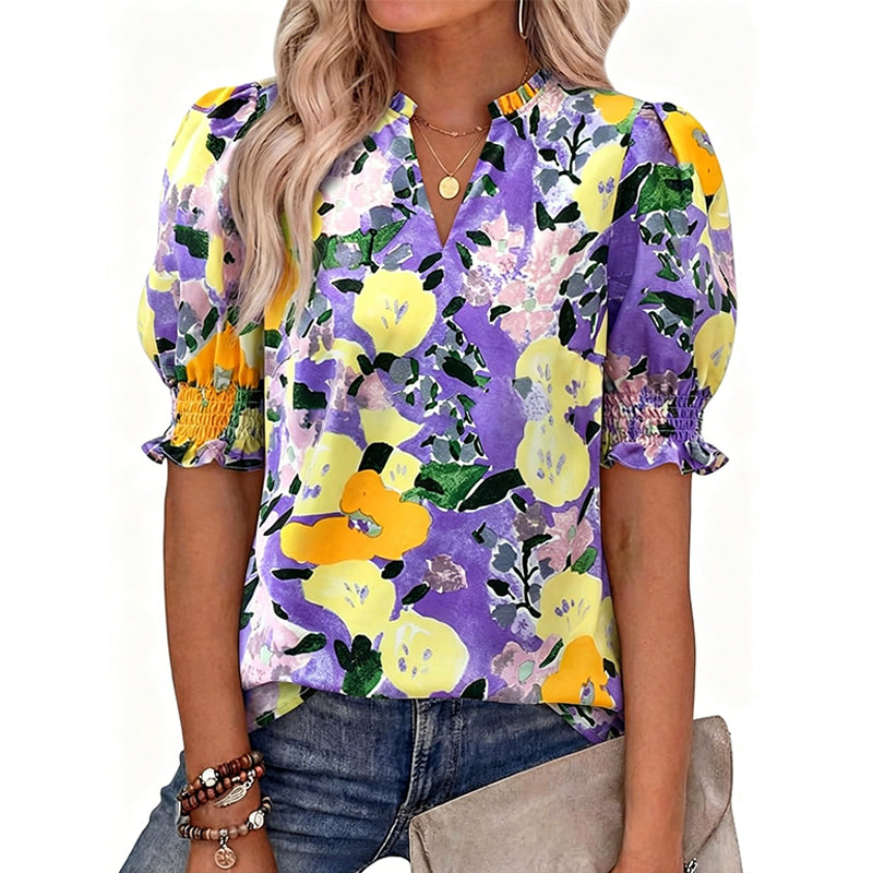 🎁2026 New Arrivals 50% OFF💥Women's Summer Floral Top with Puff Sleeves💐👔
