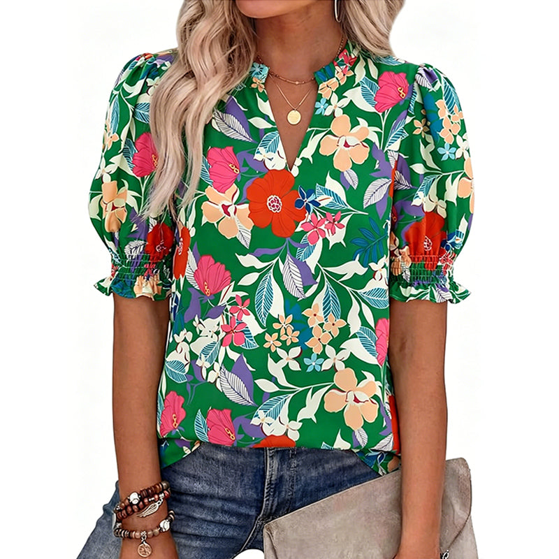🎁2026 New Arrivals 50% OFF💥Women's Summer Floral Top with Puff Sleeves💐👔