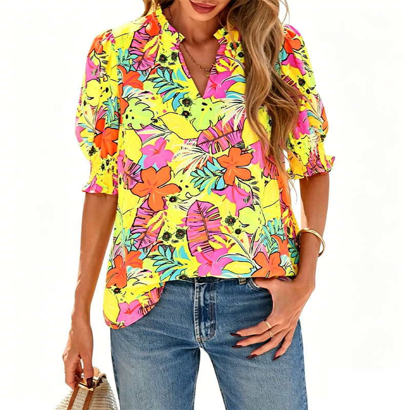 🎁2026 New Arrivals 50% OFF💥Women's Summer Floral Top with Puff Sleeves💐👔