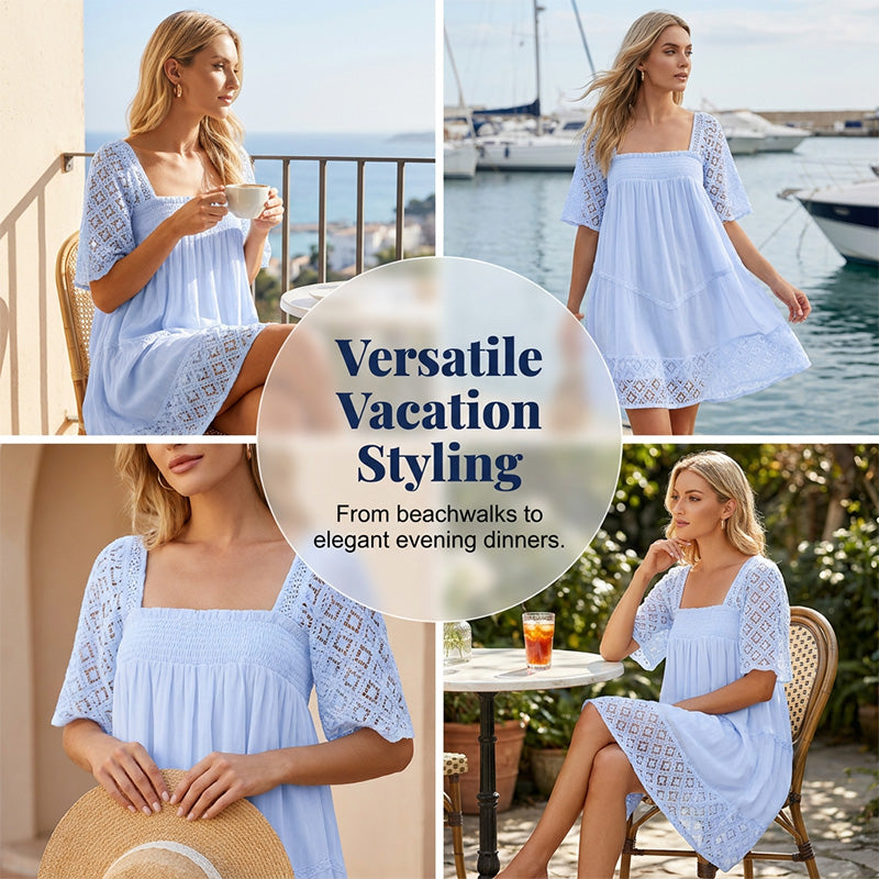 📢📢40% OFF !! ⏰Women's Square Neck Smocked Dress
