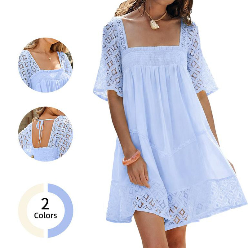 📢📢40% OFF !! ⏰Women's Square Neck Smocked Dress