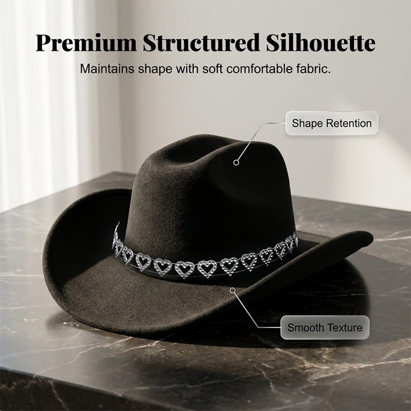 📢📢30% OFF !! ⏰Women's Rhinestone Heart Cowboy Hat Elegant French Jazz Fedora