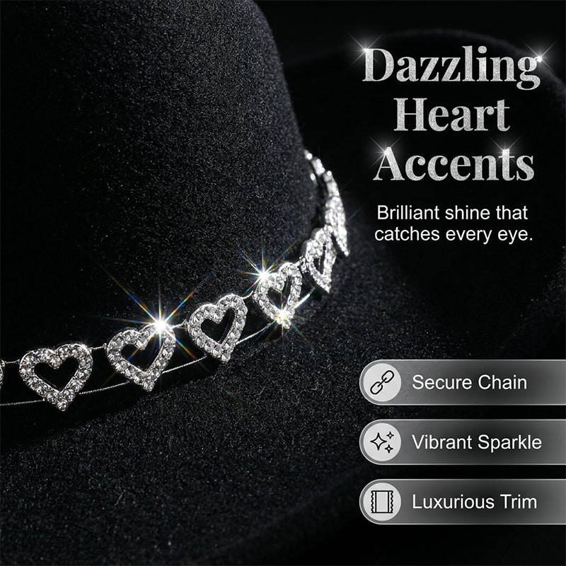 📢📢30% OFF !! ⏰Women's Rhinestone Heart Cowboy Hat Elegant French Jazz Fedora