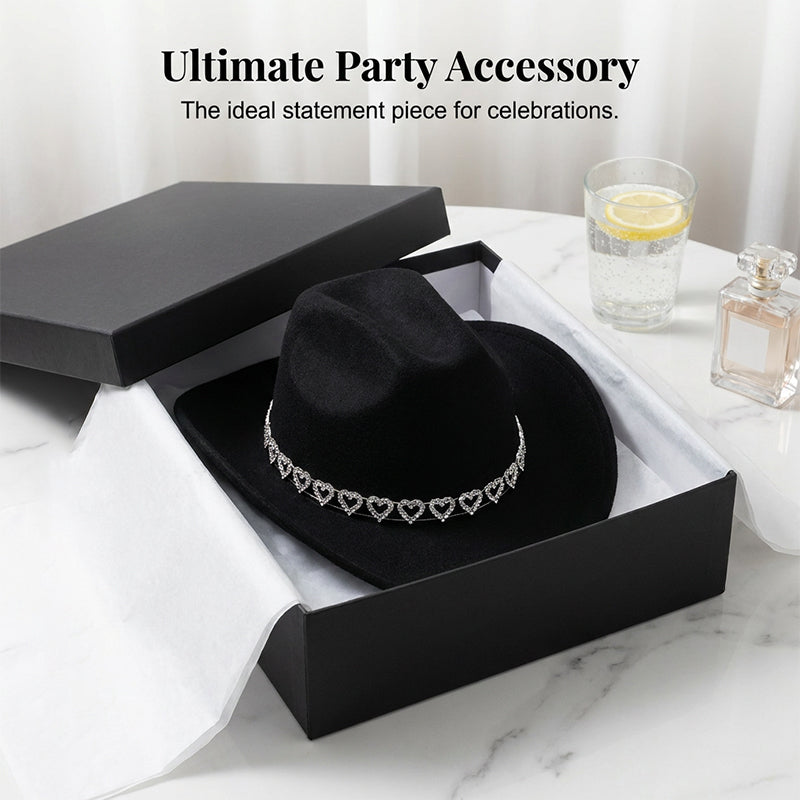 📢📢30% OFF !! ⏰Women's Rhinestone Heart Cowboy Hat Elegant French Jazz Fedora