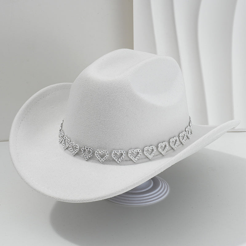 📢📢30% OFF !! ⏰Women's Rhinestone Heart Cowboy Hat Elegant French Jazz Fedora