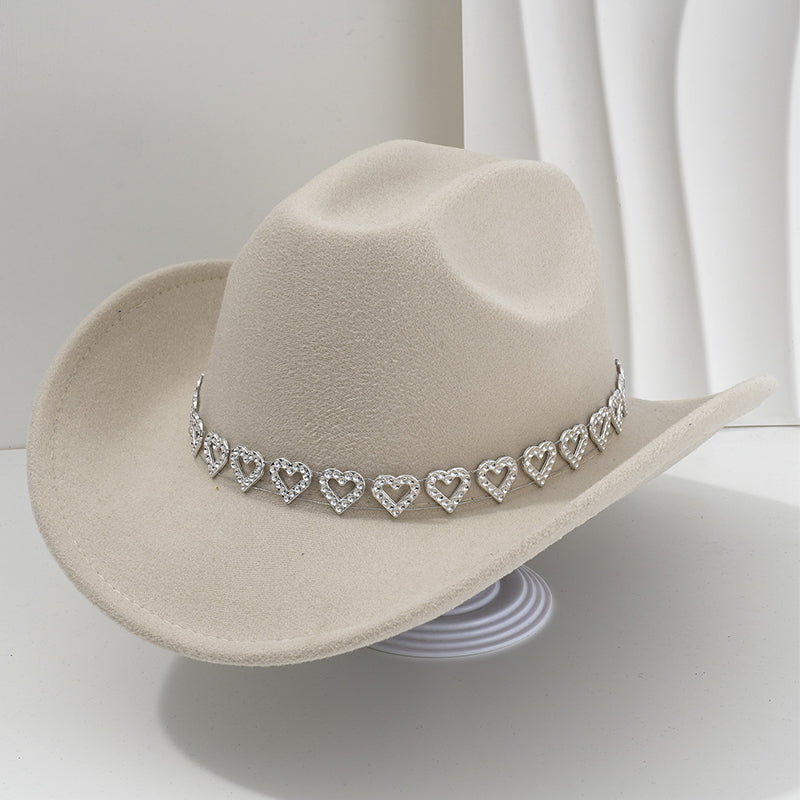 📢📢30% OFF !! ⏰Women's Rhinestone Heart Cowboy Hat Elegant French Jazz Fedora