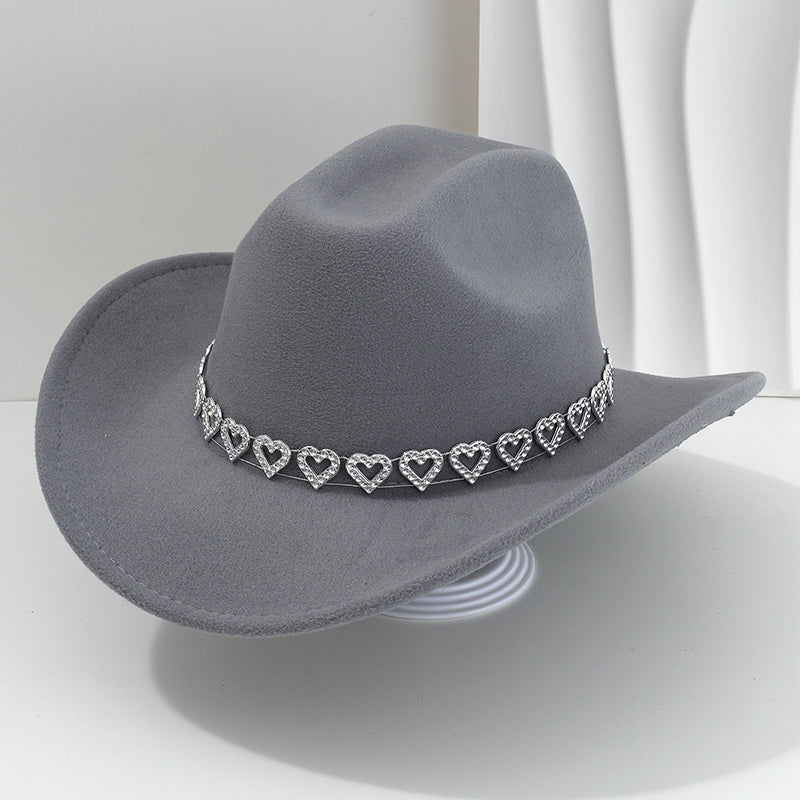 📢📢30% OFF !! ⏰Women's Rhinestone Heart Cowboy Hat Elegant French Jazz Fedora