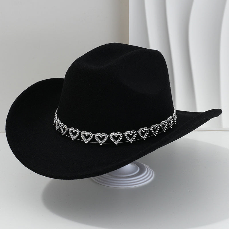 📢📢30% OFF !! ⏰Women's Rhinestone Heart Cowboy Hat Elegant French Jazz Fedora