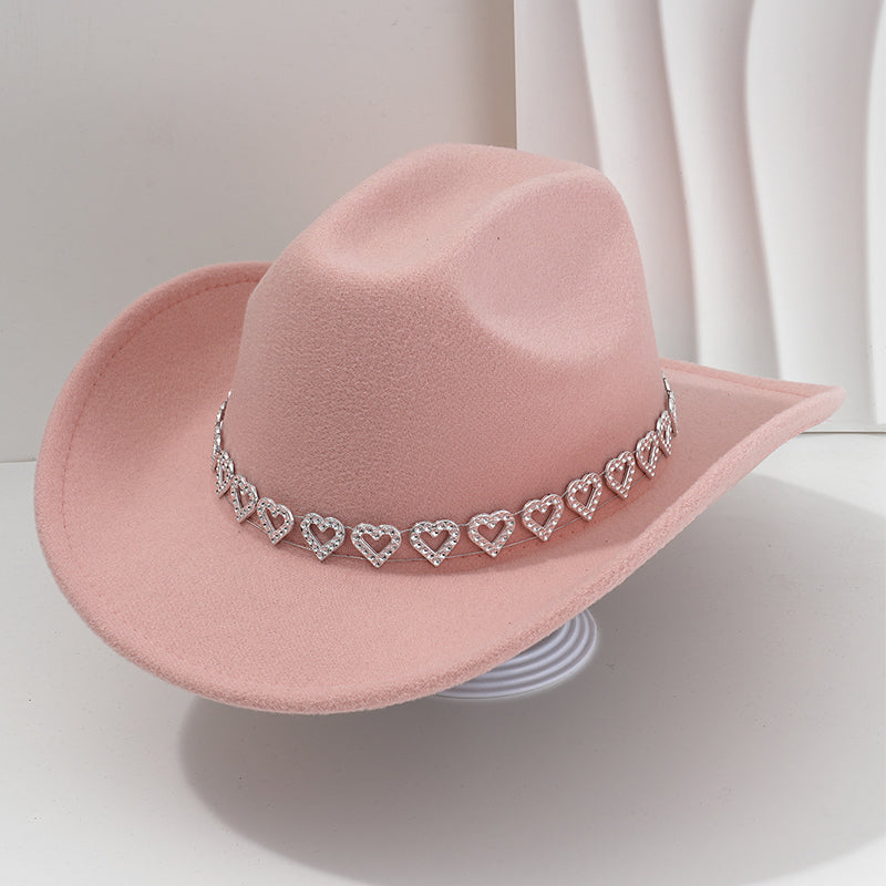 📢📢30% OFF !! ⏰Women's Rhinestone Heart Cowboy Hat Elegant French Jazz Fedora