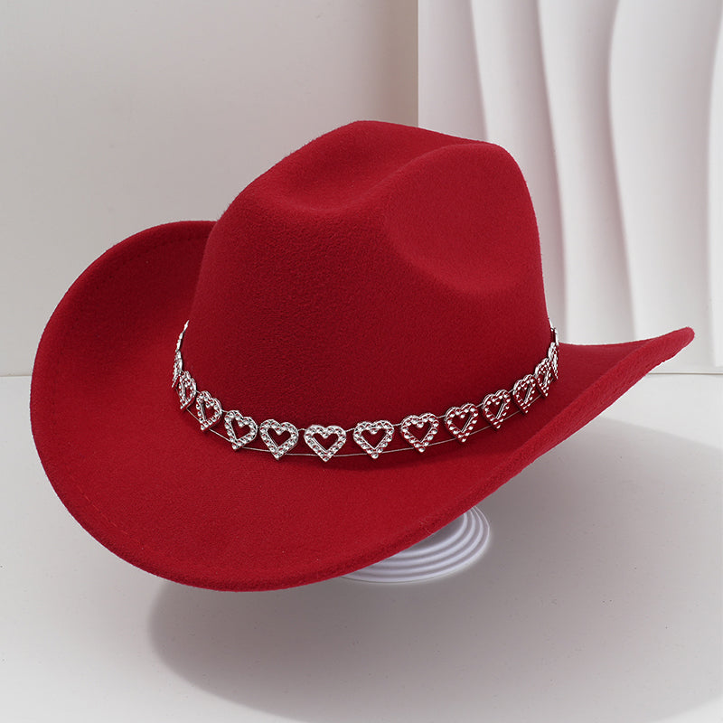 📢📢30% OFF !! ⏰Women's Rhinestone Heart Cowboy Hat Elegant French Jazz Fedora