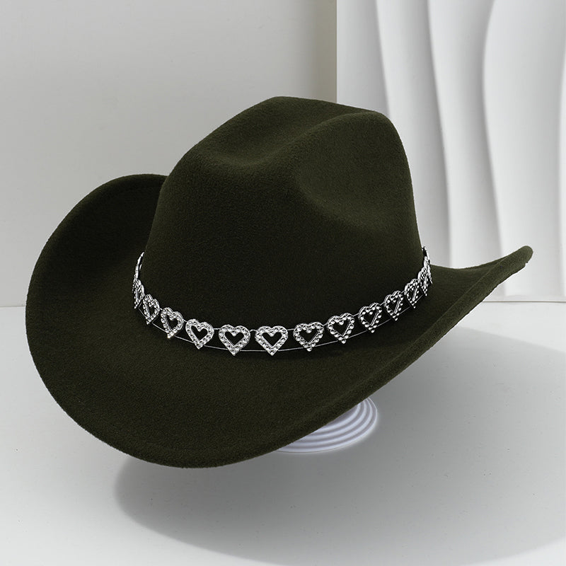 📢📢30% OFF !! ⏰Women's Rhinestone Heart Cowboy Hat Elegant French Jazz Fedora