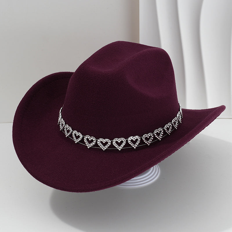📢📢30% OFF !! ⏰Women's Rhinestone Heart Cowboy Hat Elegant French Jazz Fedora