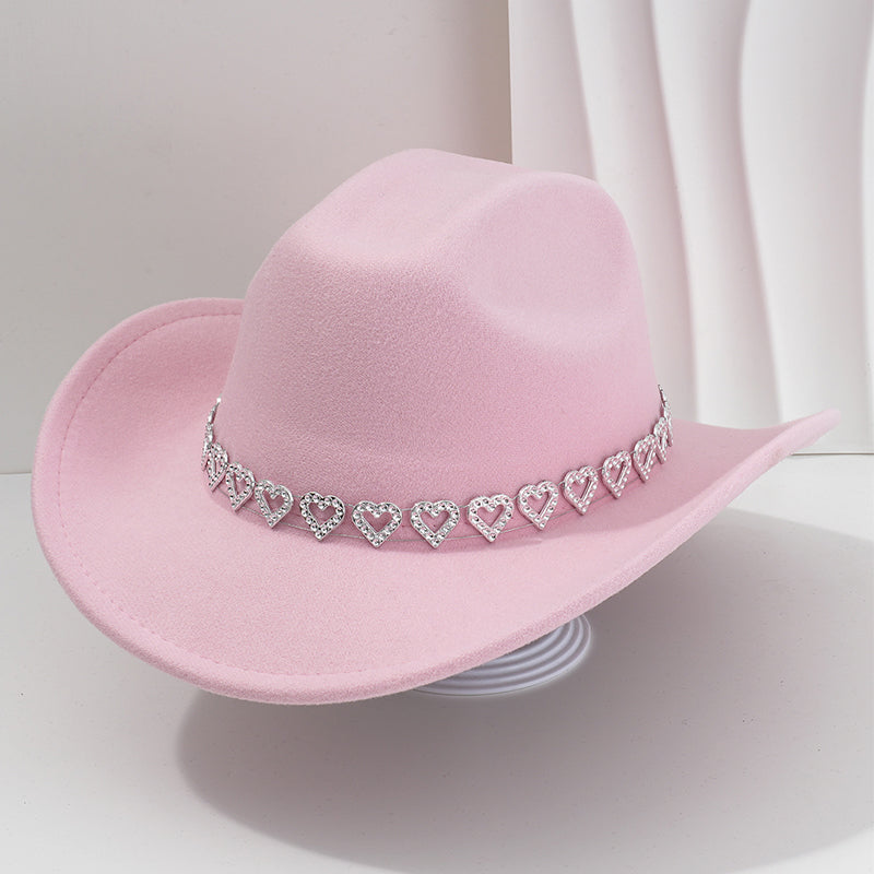 📢📢30% OFF !! ⏰Women's Rhinestone Heart Cowboy Hat Elegant French Jazz Fedora