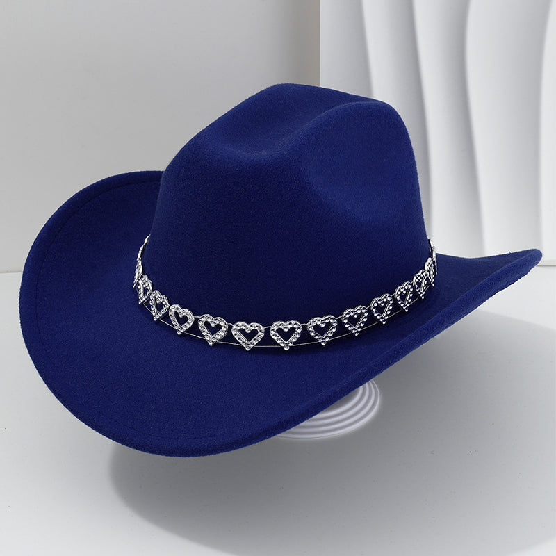 📢📢30% OFF !! ⏰Women's Rhinestone Heart Cowboy Hat Elegant French Jazz Fedora