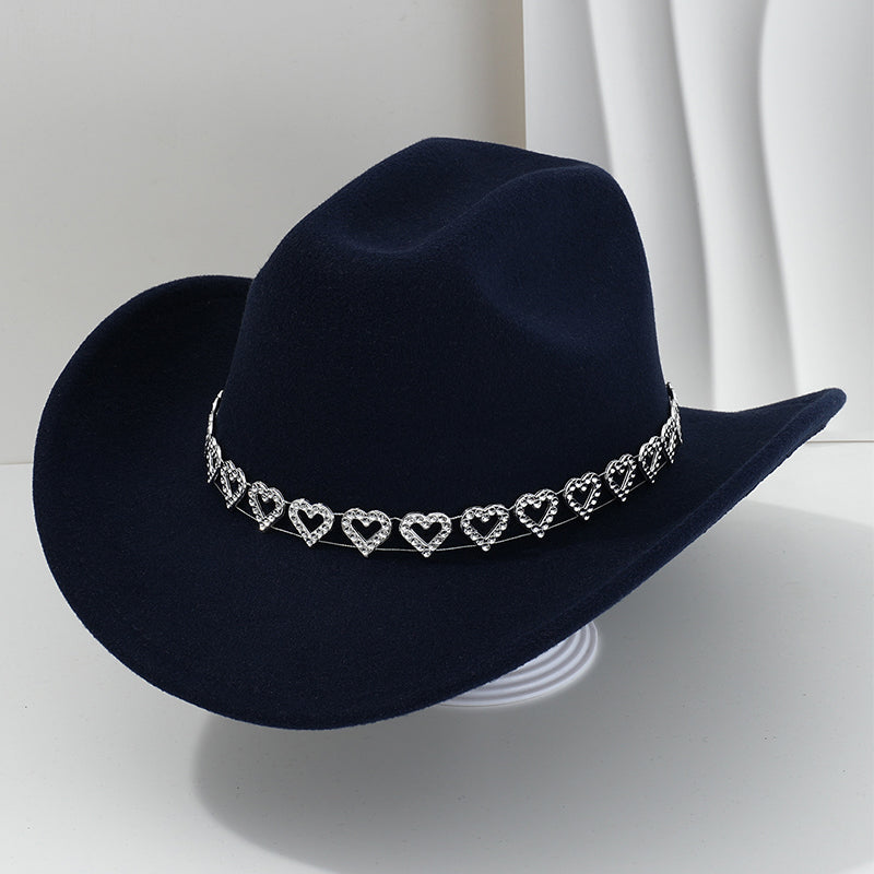 📢📢30% OFF !! ⏰Women's Rhinestone Heart Cowboy Hat Elegant French Jazz Fedora