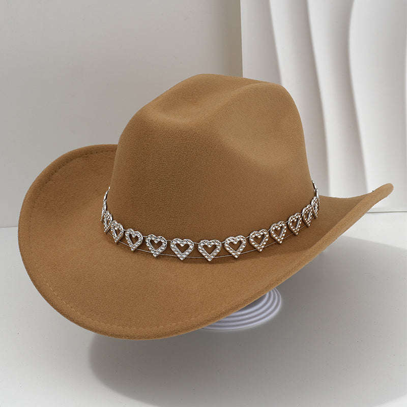 📢📢30% OFF !! ⏰Women's Rhinestone Heart Cowboy Hat Elegant French Jazz Fedora