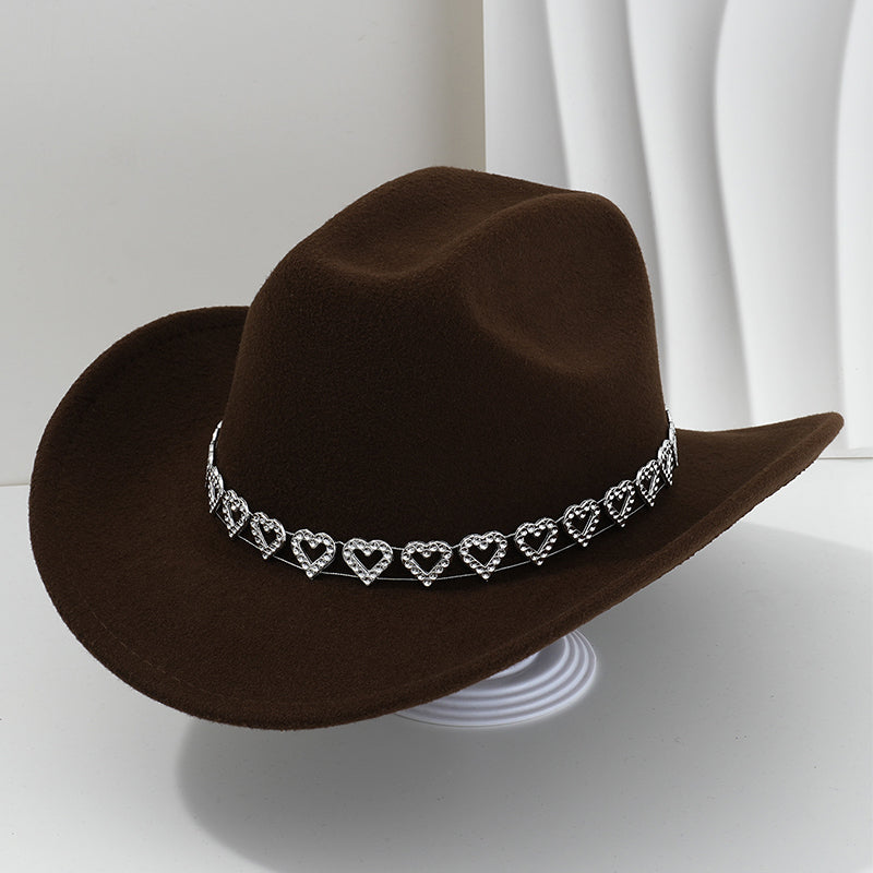 📢📢30% OFF !! ⏰Women's Rhinestone Heart Cowboy Hat Elegant French Jazz Fedora