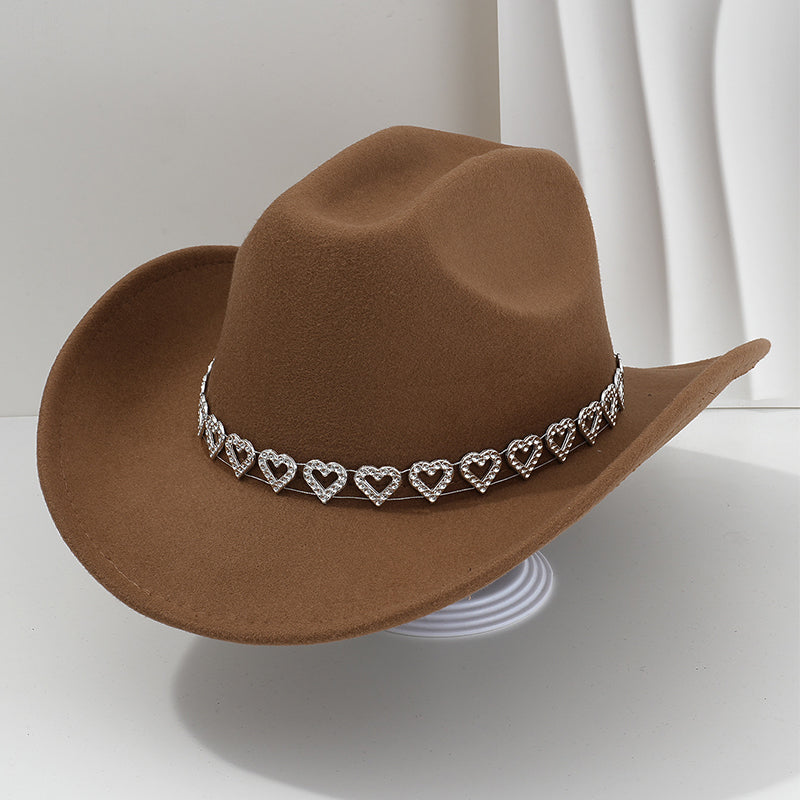 📢📢30% OFF !! ⏰Women's Rhinestone Heart Cowboy Hat Elegant French Jazz Fedora
