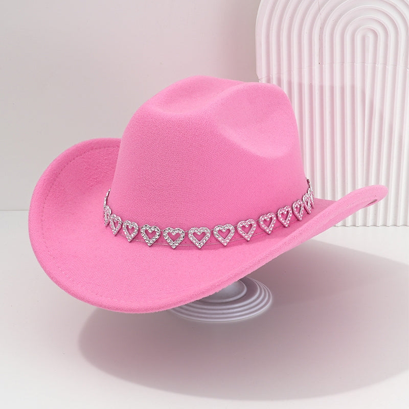 📢📢30% OFF !! ⏰Women's Rhinestone Heart Cowboy Hat Elegant French Jazz Fedora