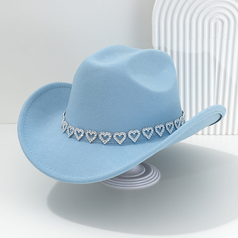 📢📢30% OFF !! ⏰Women's Rhinestone Heart Cowboy Hat Elegant French Jazz Fedora