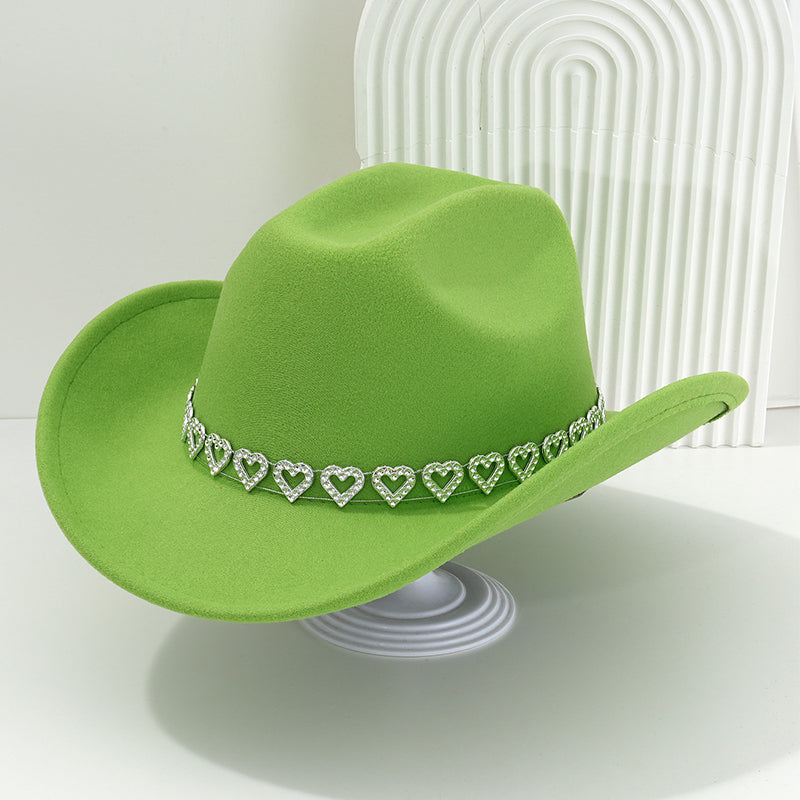 📢📢30% OFF !! ⏰Women's Rhinestone Heart Cowboy Hat Elegant French Jazz Fedora