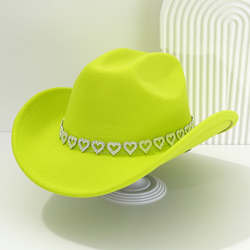 📢📢30% OFF !! ⏰Women's Rhinestone Heart Cowboy Hat Elegant French Jazz Fedora