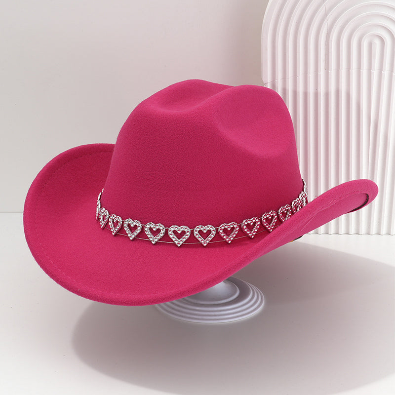 📢📢30% OFF !! ⏰Women's Rhinestone Heart Cowboy Hat Elegant French Jazz Fedora