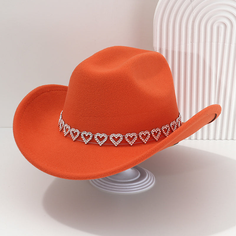 📢📢30% OFF !! ⏰Women's Rhinestone Heart Cowboy Hat Elegant French Jazz Fedora