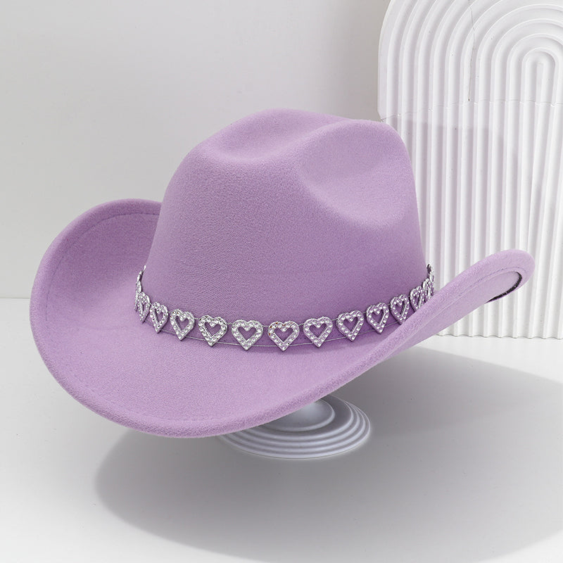 📢📢30% OFF !! ⏰Women's Rhinestone Heart Cowboy Hat Elegant French Jazz Fedora