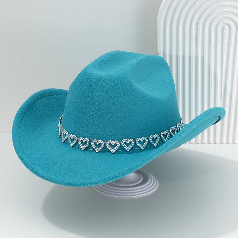 📢📢30% OFF !! ⏰Women's Rhinestone Heart Cowboy Hat Elegant French Jazz Fedora