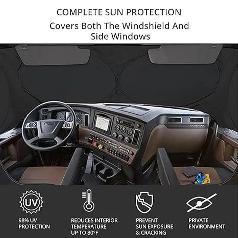 📢📢50% OFF !! ⏰Truck Windshield Sunshade with UV Protection – Heavy-duty & heat-reflective – Fits large windshields, reduces interior heat – protects dash & seats, foldable storage 🛡️