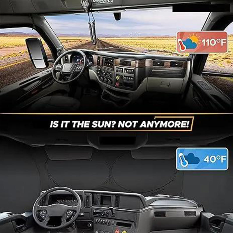 📢📢50% OFF !! ⏰Truck Windshield Sunshade with UV Protection – Heavy-duty & heat-reflective – Fits large windshields, reduces interior heat – protects dash & seats, foldable storage 🛡️