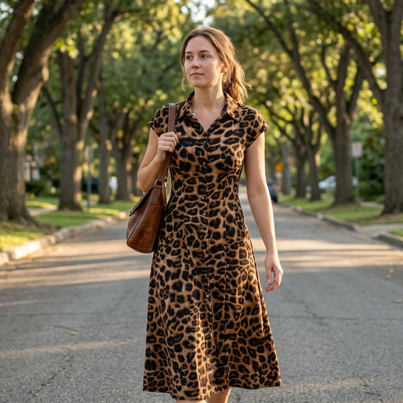 🎁2026 New Arrivals 50% OFF💥Women's Elegant Leopard Print Lapel Dress✨