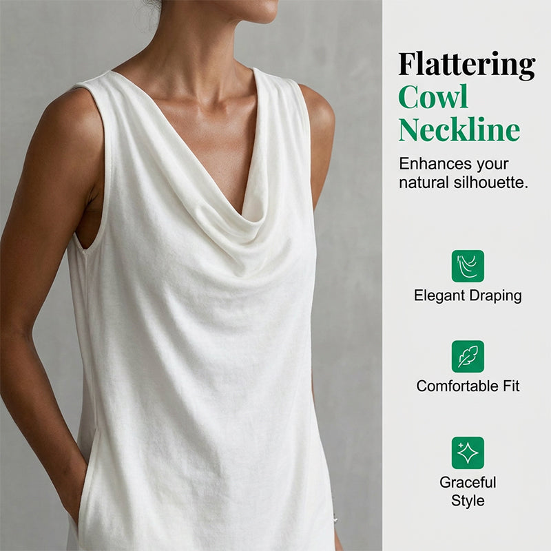 📢📢40% OFF !! ⏰ Elegant Slim Fit Cowl Neck Dress – Sleeveless, Side Pockets, Versatile ✨